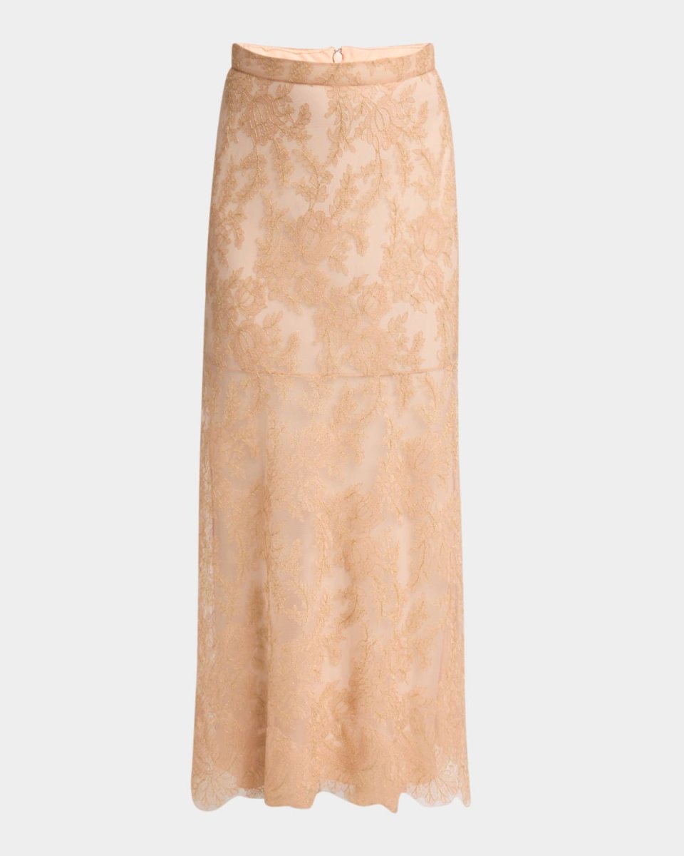 Floral Embroidered Tulle Midi Skirt